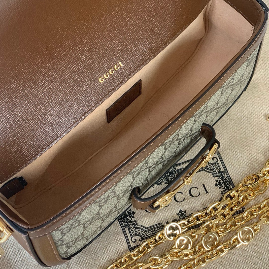 Gucci Horsebit 1955 Series Shoulder Bag Clutch Bag Beige and Ebony